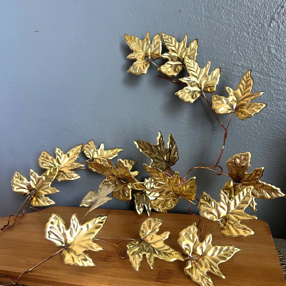 Vintage Gold Metal Ivy Leaf Vine Wall Art Hanging Decor Sculpture Gallery‎ Wall